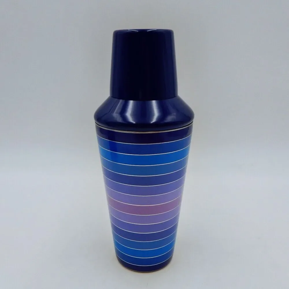Jonathan Adler SCALA 18 oz Aluminum Blue Striped Cocktail Shaker Jigger NIB